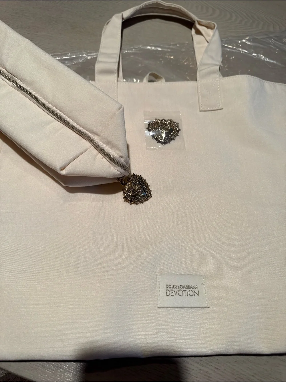 Dolce & Gabbana Cream Devotion Canvas Tote and toiletry bag with Heart Charm